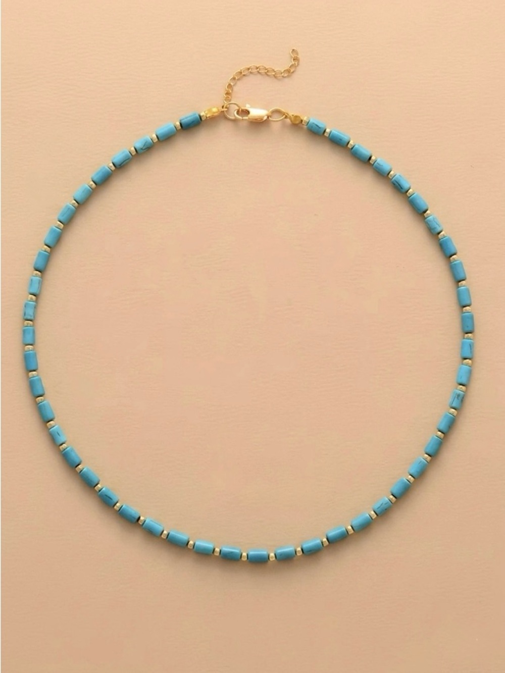 NEW Boho Beaded Choker Necklace Turquoise 18K Gold Plated Beads 16”